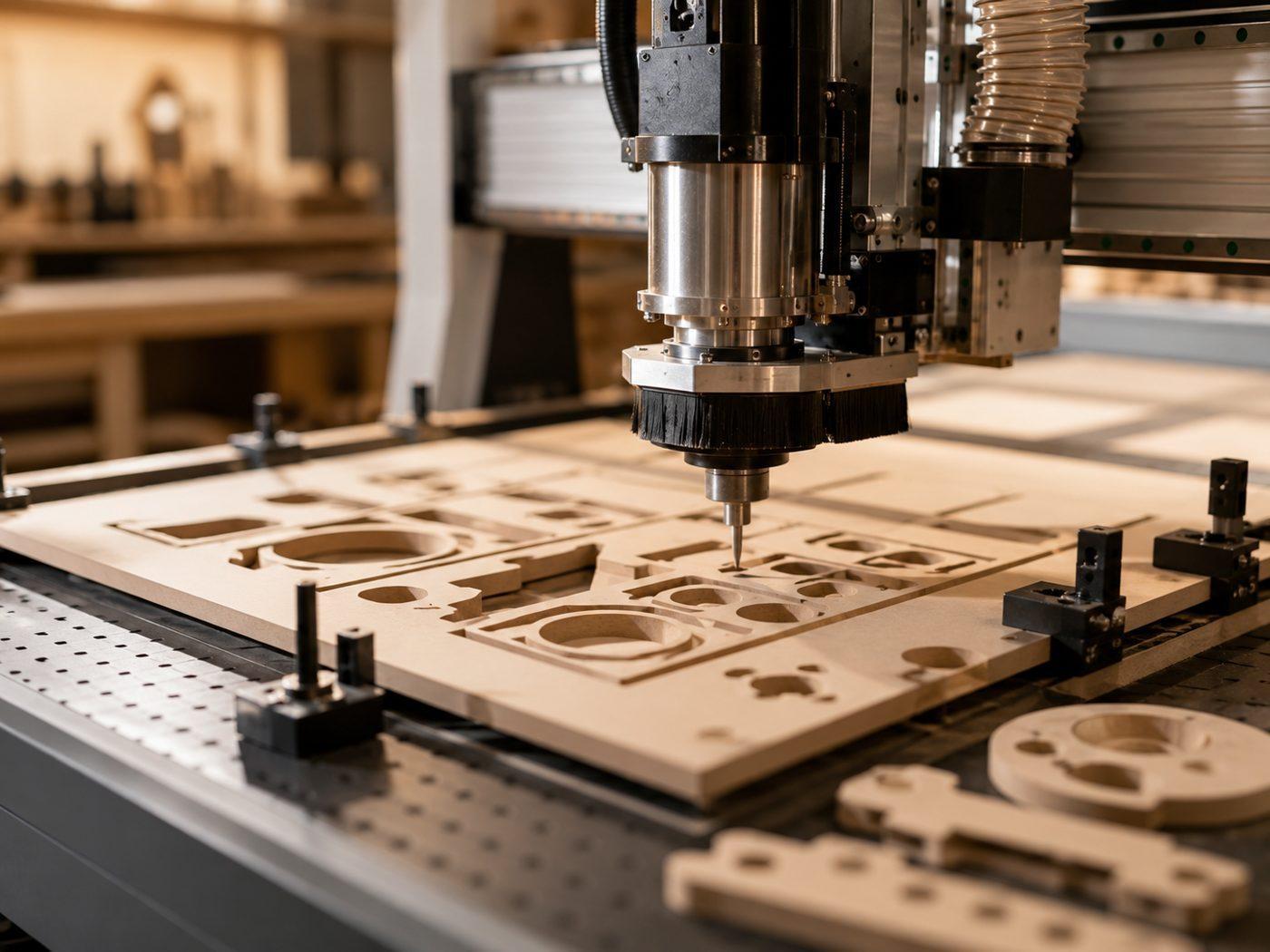 CNC machine cutting a workpiece in the shop